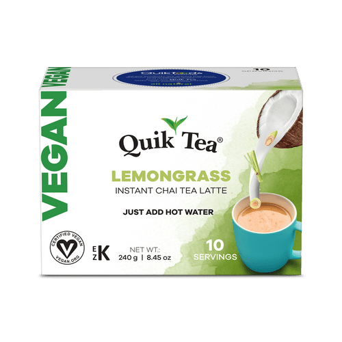 Quik Tea Vegan Lemongrass Chai Tea Latte - 10 Count Single Box - All Natural Preservative Free Single Serve Pouches Of Authentic Instant Chai - Just Add Hot Water
