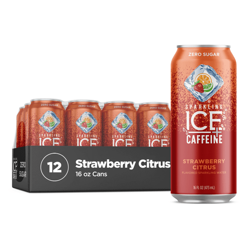 Sparkling Ice +caffeine Strawberry Citrus Sparkling Water, 16 Fl Oz, 12 Count Bottles