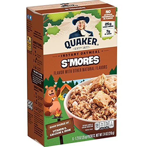 Quaker Instant Oatmeal, Smores, 1.23 Oz Packets, Pack Of 6