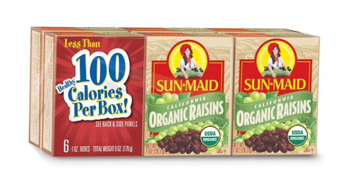 Sun-maid Organic California Raisins, Dried Fruit Healthy Snack, 1 Oz Snack Boxes, 6 Pack