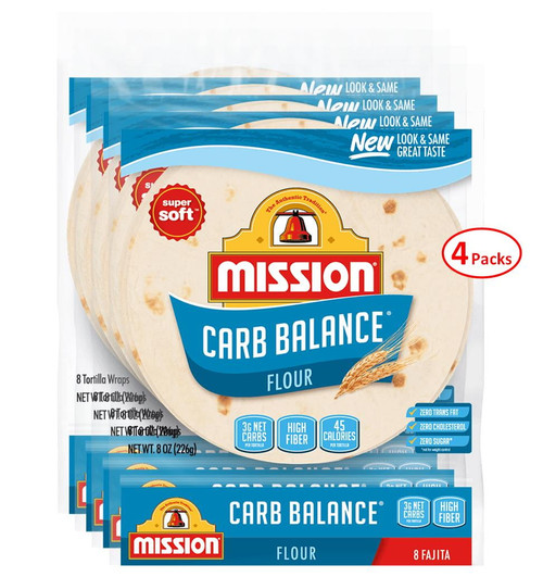Mission Carb Balance 6" Fajita Flour Tortillas Low Carb, Keto Friendly 8 Count, 8 Oz. - 4 Packs