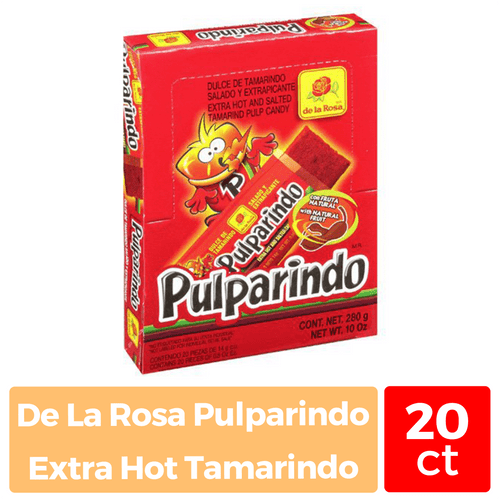 De La Rosa Classic Pulparindo Candy, Extra Hot And Salty Tamarind Candy, 20 Ct
