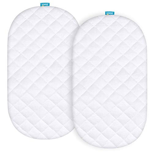 Quilted Bassinet Mattress Pad Cover Compatible With Fisher-price Rock With Me Bassinet & Disney Baby Ultimate Sweet Beginnings Bedside Bassinet, Waterproof, 2 Pack, Ultra Soft Bamboo Sleep S