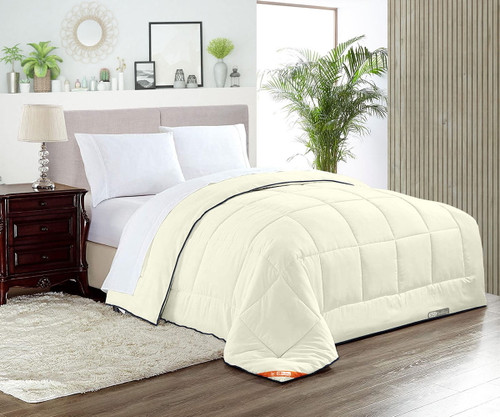 Full Comforter Solid Ivory 300 Gsm Plush Siliconized Microfiber Fill Duvet Insert With 1000 Thread Count Egyptian Cotton Shell Fluffy Soft With Premium Piping & Matching Pillowcases