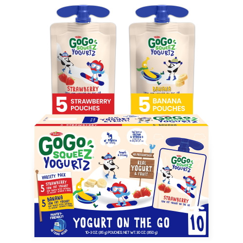 (10 Pack) Gogo Squeez Yogurtz Strawberry And Banana Yogurt Pouch, 3 Oz
