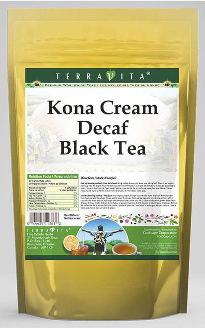 Terravita Kona Cream Decaf Black Tea, (kona Cream Decaf, Black Tea Bags, 25 Tea Bags, 1-pack, Zin: 539732)