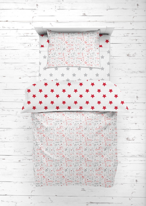 Bacati - Sports 100% Cotton Muslin 4-piece Toddler Bedding Set, Baseball Red/grey
