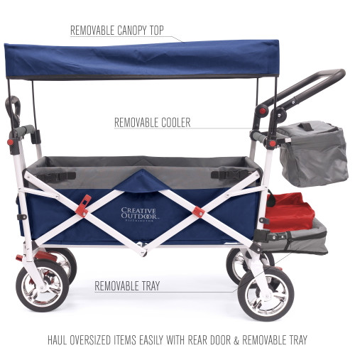 Creative Outdoor Products Folding Wagon Stroller With Canopy- Navy Blue