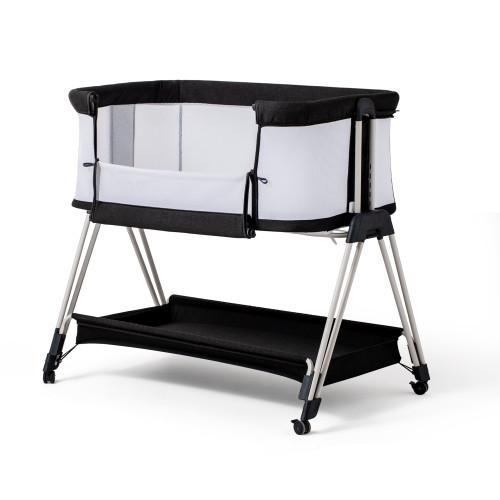 Pkinoicy  Black Baby Bassinet Bedside Sleeper Bedside Crib With Wheels