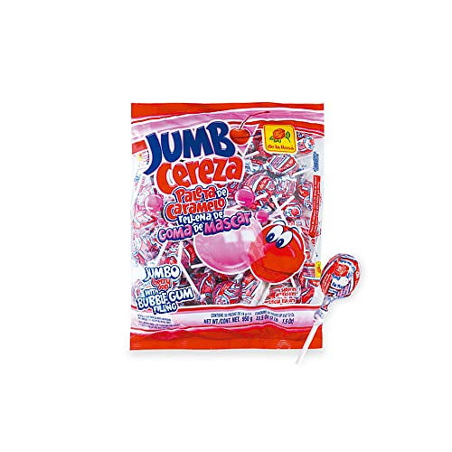 De La Rosa Jumbo Cherry Lollipop Bubble Gum Pop 50 Ct (buy 2 Get 1 Free)
