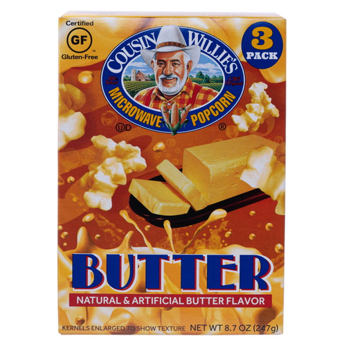 Cousin Willie’s Butter Microwave Popcorn, 2.9 Oz, 12 Ct