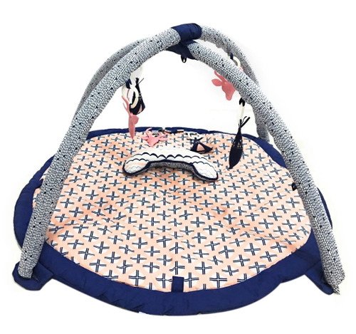 Bacati - Girls Activity Gym & Playmat, Emma Tribal Coral/navy With Toys
