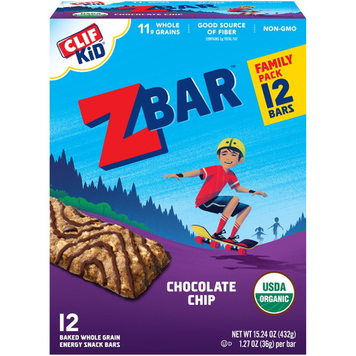 Clif Kid Zbar Organic Granola Bars, Kids Snacks, Chocolate Chip, 12 Ct, 1.27 Oz