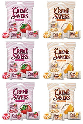 Creme Savers Strawberry And Creme Orange And Creme Hard Candy 6 Bag Variety Bundle | The Original Classic Creme Savers | Six Bag Variety Pack - 37.5oz Total Included