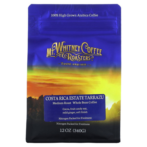 Mt Whitney Coffee Roasters Costa Rica Estate Tarrazu Medium Plus Roast Strong Whole Bean Coffee 12 Oz 340 G