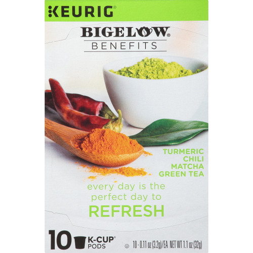 Bigelow Benefits Turmeric Chili Matcha Green Tea, Keurig K-cup Pods, 10 Count