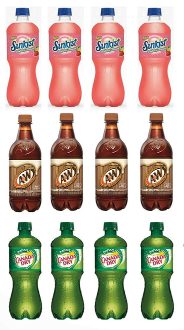 Luv Box-variety Soft Drinks Pack , 20 Oz , Pack Of 12, Canada Dry Ginger Ale , A&w Root Beer, Sunkist Strawberry Lemonade