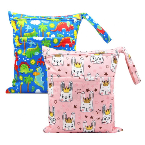 2pcs Waterproof Wet Dry Bag, Washable, Reusable For Travel, Beach, Pool, Stroller, Diapers, Dirty Gym Clothes, Wet Swimsuits, Toiletries