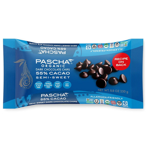 Pascha Organic Dark Chocolate Chips 55% Cacao Semi Sweet 8.8 Oz