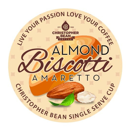 Christopher Bean Coffee, Decaf, Amaretto Almond Biscotti K Cup Coffee Pods, 18 Count