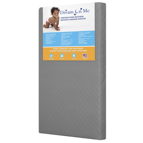 Dream On Me, Aster 1.5" Fiber Portable/mini Crib Mattress In Grey I Waterproof