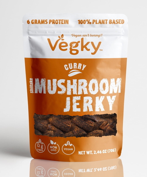 Vegky Vegan Shiitake Mushroom Jerky Curry 70 Grams 2.46 Oz Non-gmo Vegetarian Meatless Snack