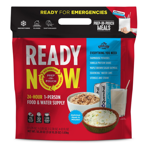 Augason Farms Ready Now Emergency Food Supply | Farmhouse Potatoes | Prep-in-pouch Meals | Includes Emergency Water And Utensils | 25-year Shelf Life