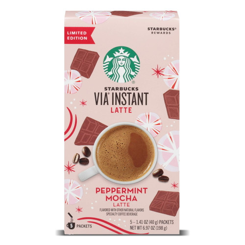 Starbuck's | Via Instant Latte - Specialty Coffee Beverage; 100% Arabica Micro-ground Coffee; Creamy, Natural, Delicious Flavors  | Peppermint Mocha Latte, 1 Box (5 Packets)