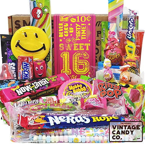Sweet 16 Birthday Candy Gift For 16 Year Old Girl - Unique Happy Fun 16th Candies Assortment Care Package - Perfect 2005 Surprise For Sixteen Years Daughter, Granddaughter, Sister