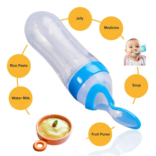 90ml Feeding Bottle Silicone Squeeze Style Rice Cereal Feed Bottle Spoon Baby Food Dispensing Feeding Spoon Infant Newborn Toddler Food Supplement
