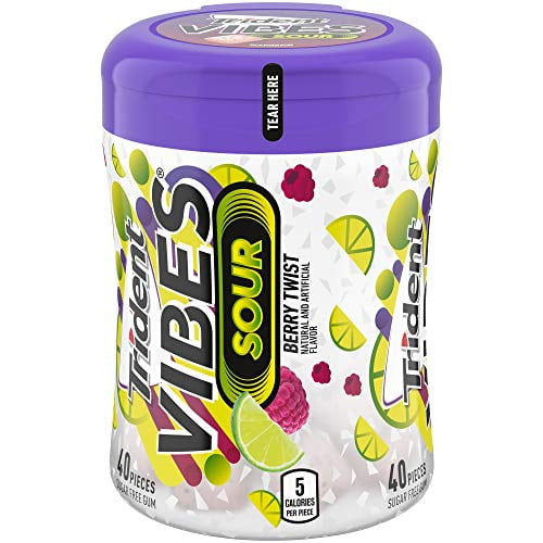 Vibes Sour Sugar Free Gum, Berry Twist Flavor, 1 Go-cup (40 Pieces Total)