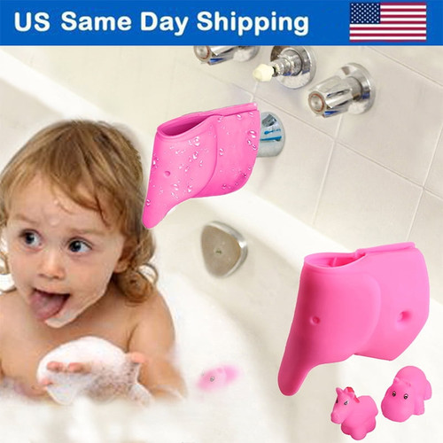 Bathtub Faucet Cover For Kid - Bath Tub Faucet Extender Protector For Baby - Child Bathroom Cute Accessories Silicone Soft Spout Cover Pink Elephant