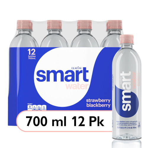 Smartwater Strawberry Blackberry, Vapor Distilled Premium Bottled Water, 23.7 Fl Oz, 6 Pack