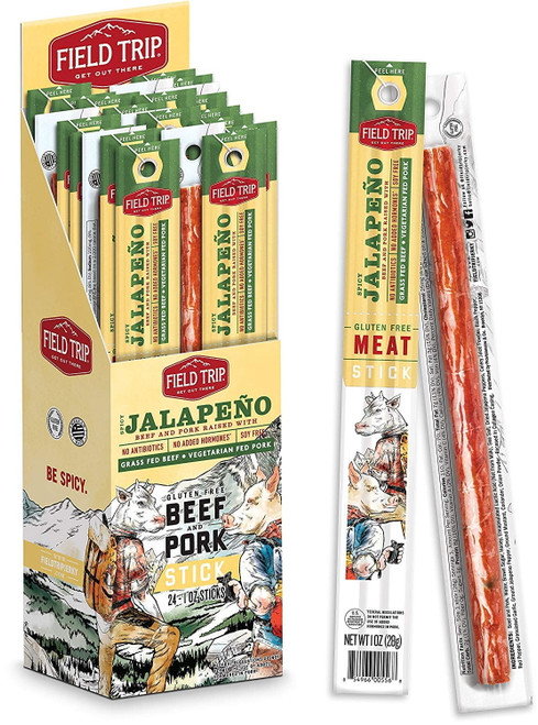 Field Trip Beef And Pork Jerky Stick Gluten Free Spicy Jalapeno -- 24 Sticks Pack Of 2