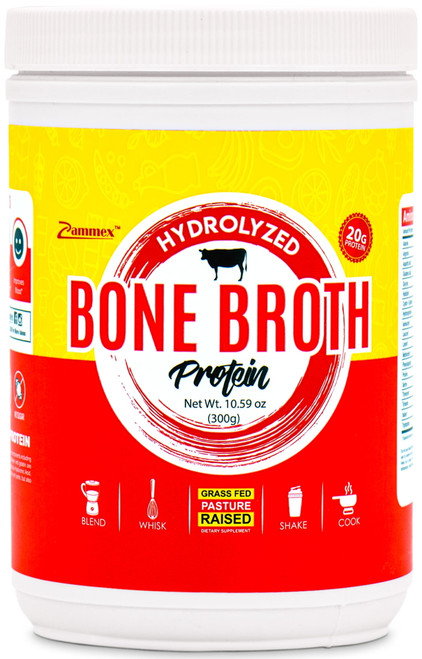 Zammex Bone Broth Protein Powder 10.59oz,20g Protein Grass Fed Beef,unflavored,hydrolyzed Collagen Peptides Types I & Iii,dietary Supplement Non-gmo Dairy-free Keto Friendly