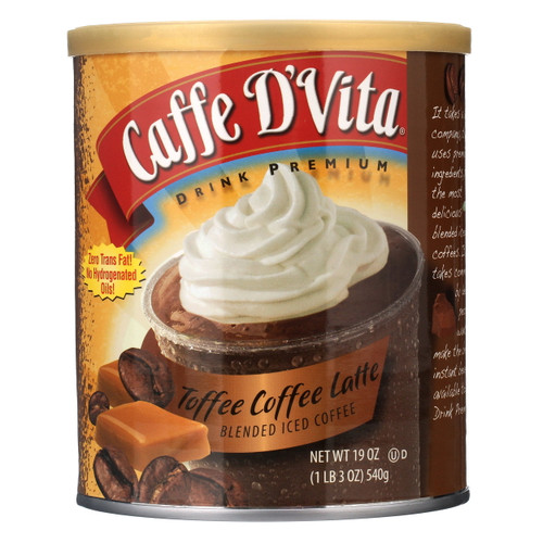 Caffe D'vita Premium Instant Toffee Coffee Latte Blended Iced Coffee, 19 Oz Canister