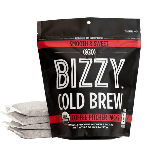 Bizzy Organic Cold Brew Coffee | Smooth & Sweet Blend | Coarse Ground Coffee | Pitcher Packs | 4 Count | Makes 14 Cups