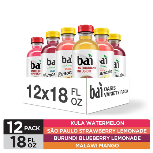 Bai Gluten-free, Oasis Variety Pack, Antioxidant Infused Drinks, 18 Fl Oz, 12 Pack Bottles
