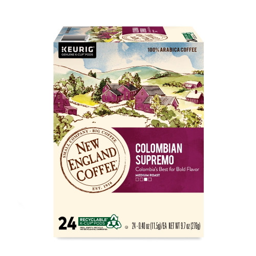 New England Coffee Colombian Supremo K-cup Coffee Pods, Medium Roast, 24 Ct