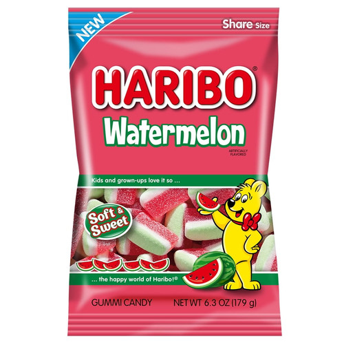 Haribo Watermelon Gummi Candy, Pack Of 1 6.3oz Peg Bag