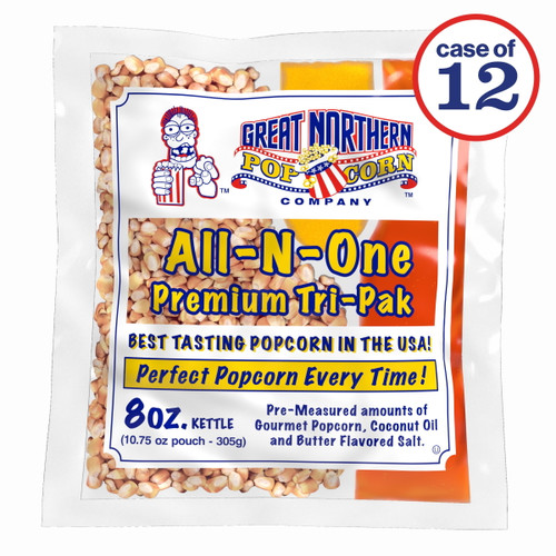 8 Oz Popcorn Packs – Pre-measured, Movie Theater Style, All-in-one Kernel, Salt, Oil Packets For Popcorn Machines By Great Northern Popcorn (12 Case)
