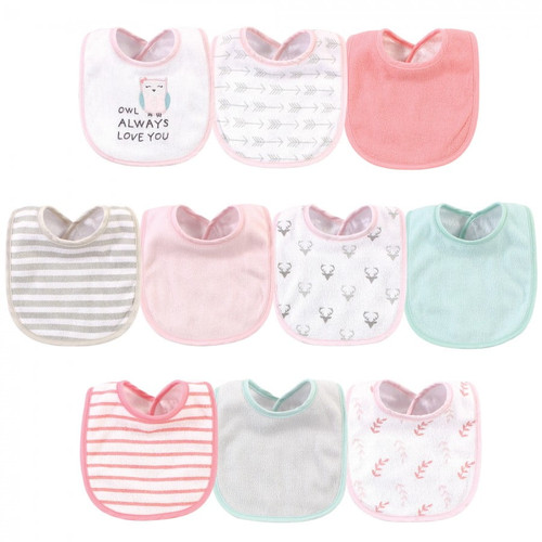Hudson Baby Infant Girl Cotton And Polyester Bibs 10pk, Owl Always Love You, One Size