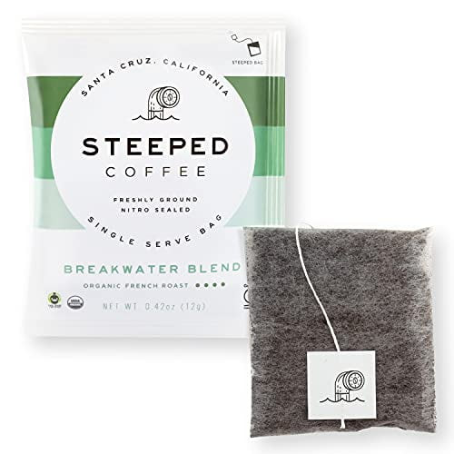 Steeped Organic Coffee Single Serve Packs, No Machine, Just Add Water, French Roast, Hand Roasted & Freshly Ground, Specialty Grade - Nitro Sealed, Travel Friendly, Direct Trade, 8 Servings