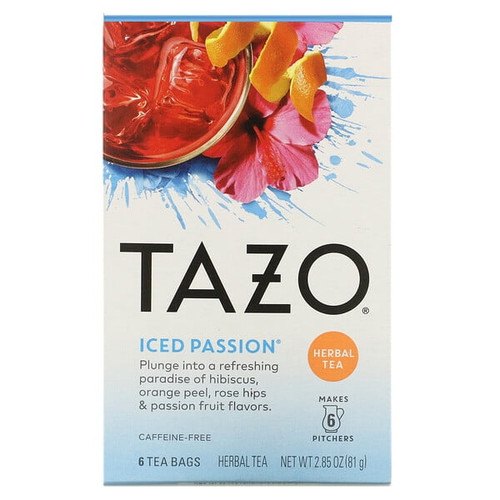 Tazo Teas, Herbal Tea, Iced Passion, Caffeine-free, 6 Tea Bags, 2.85 Oz