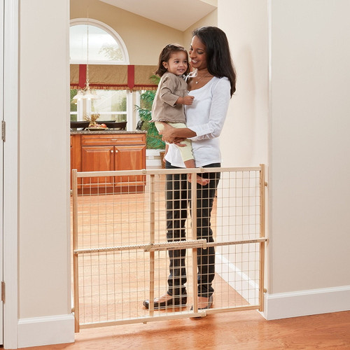 Evenflo Position & Lock Tall & Wide Baby Gate, Pressure Mount, Extra Wide Baby Gate, Locking Latch, 31"-50", Natural