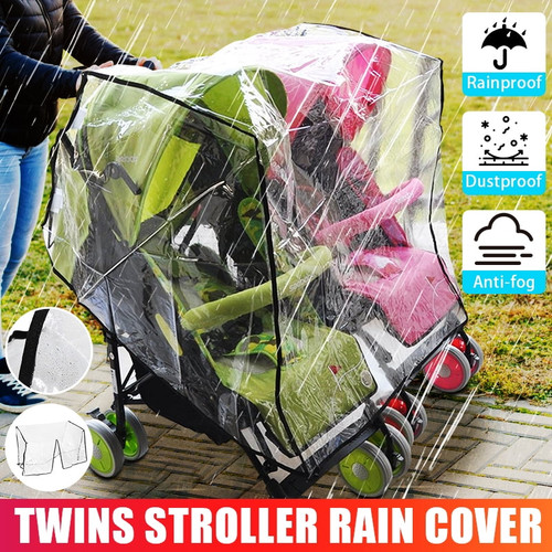 31.5x29.53x35.43 Inch Double Buggy Stroller Pushchair Rain Cover Pvc Fit Plastic Protector