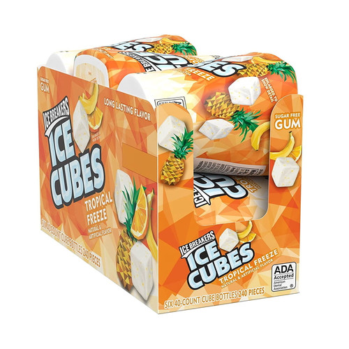 Ice Breakers Ice Cubes Tropical Freeze Flavored Chewing Gum, Sugar Free, Made With Xylitol, 3.24 Oz. Bottles (pack Of 6)