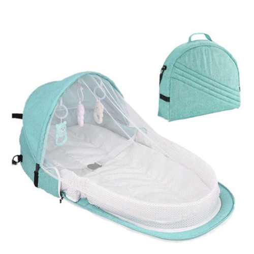 Jandel Baby Portable Backpack Bed, Portable Bassinet For Baby Foldable Baby Bed Travel Sun Protection Mosquito Net Breathable Infant Sleeping Basket With Toys, Green