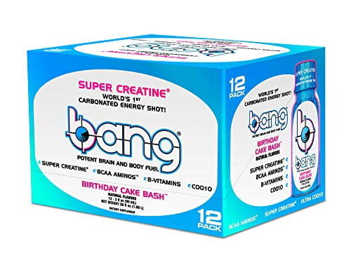 Bang Energy Shots, Birthday Cake Bash, World's 1st Carbonated Energy Shot With Super Creatine, 3 Fl Oz, (pack Of 24)