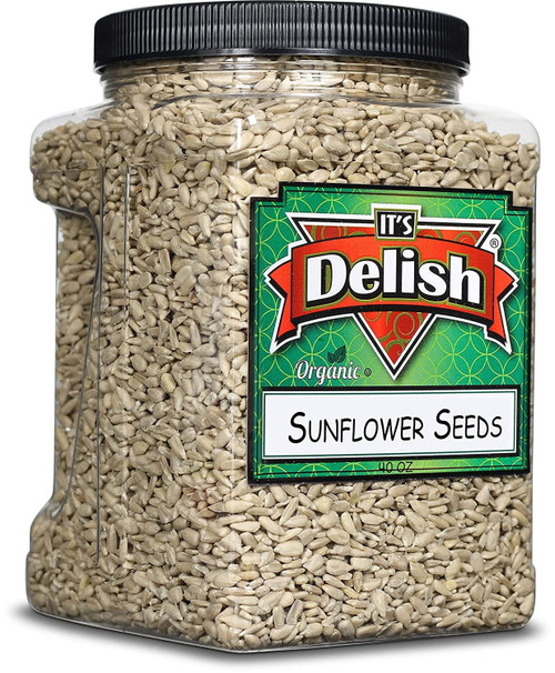 Organic Sunflower Seeds By Its Delish, 40 Oz Jumbo Reusable Container  Raw Unsalted Sunflower Kernels For Snacking And Cooking  Shelled And Hulled Sunflower Seeds